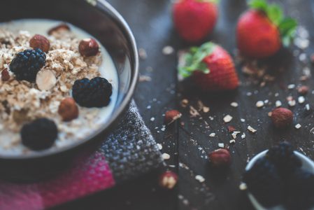 Healthy Breakfast of Muesli & Strawberries