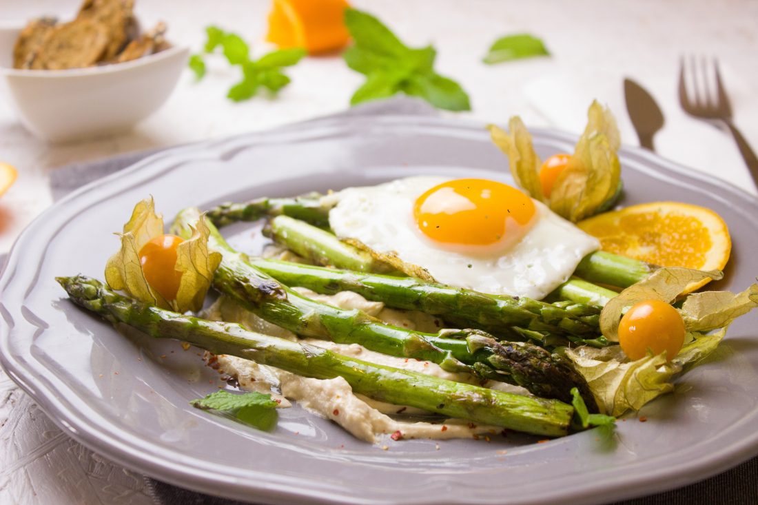 Free stock image of Asparagus and Fried Eggs