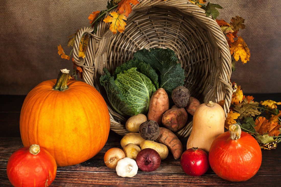 Free stock image of Basket of Autumn Vegetables
