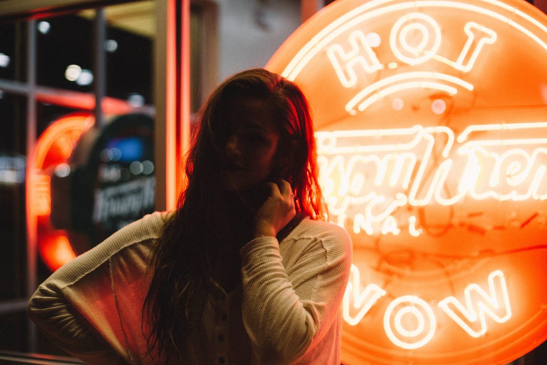 Free stock image of Girl by Neon Sign