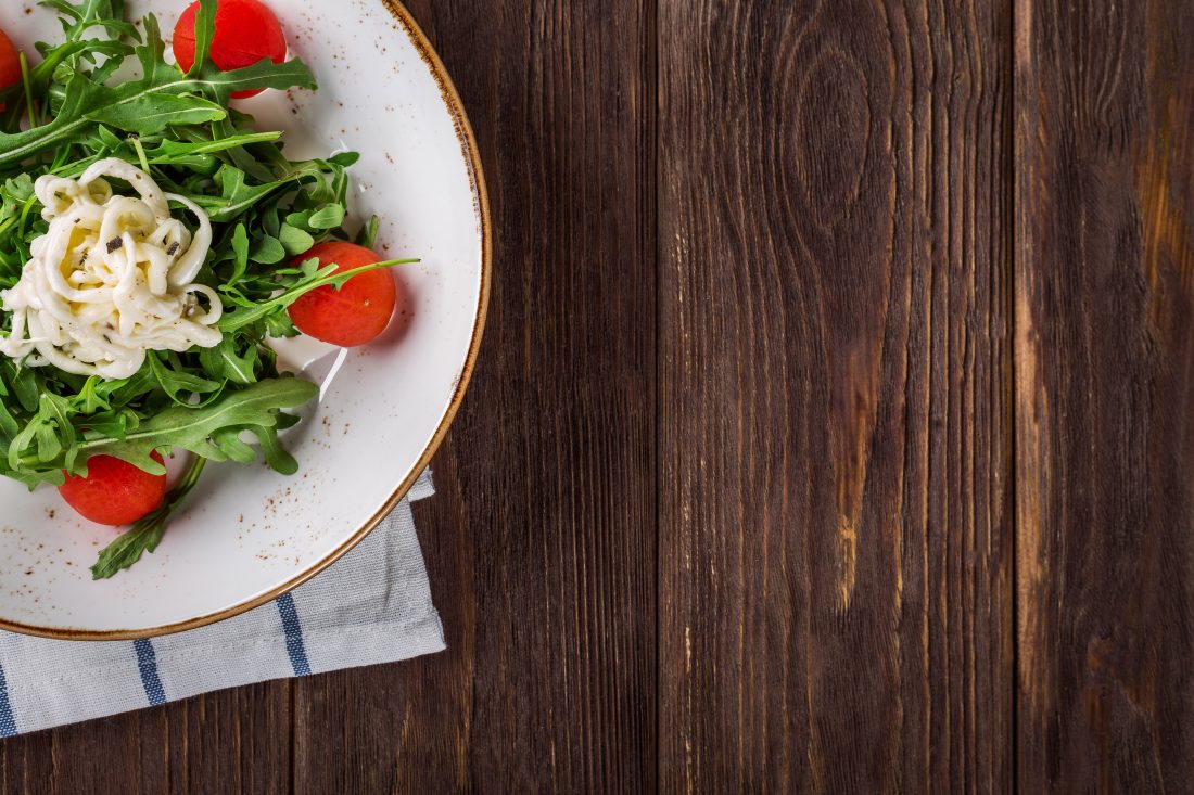 Free stock image of Salad on Wood Table Background