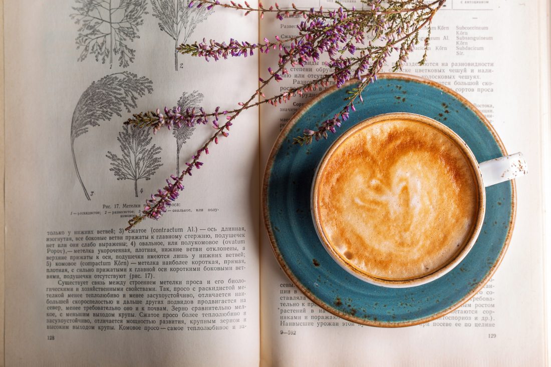 Free stock image of Cappuccino Coffee & Vintage Book