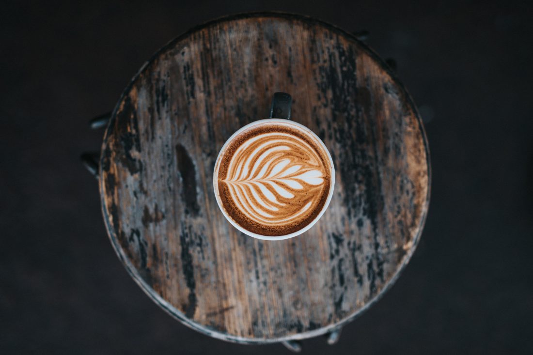 Free stock image of Coffee on Wood Table