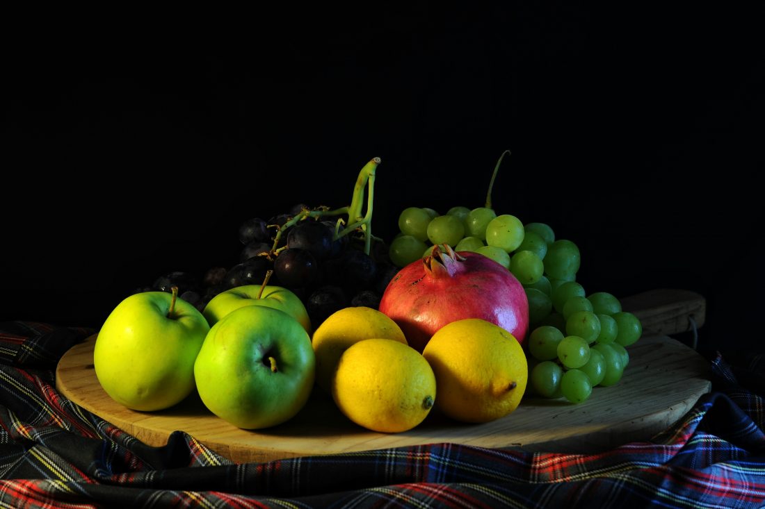 Free stock image of Platter of Fruit with a Black Background