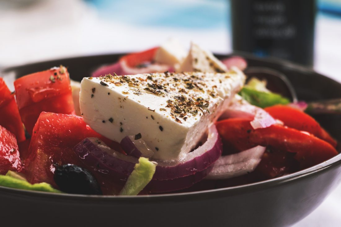 Free stock image of Greek Salad with Feta Cheese, Red Peppers & Onions