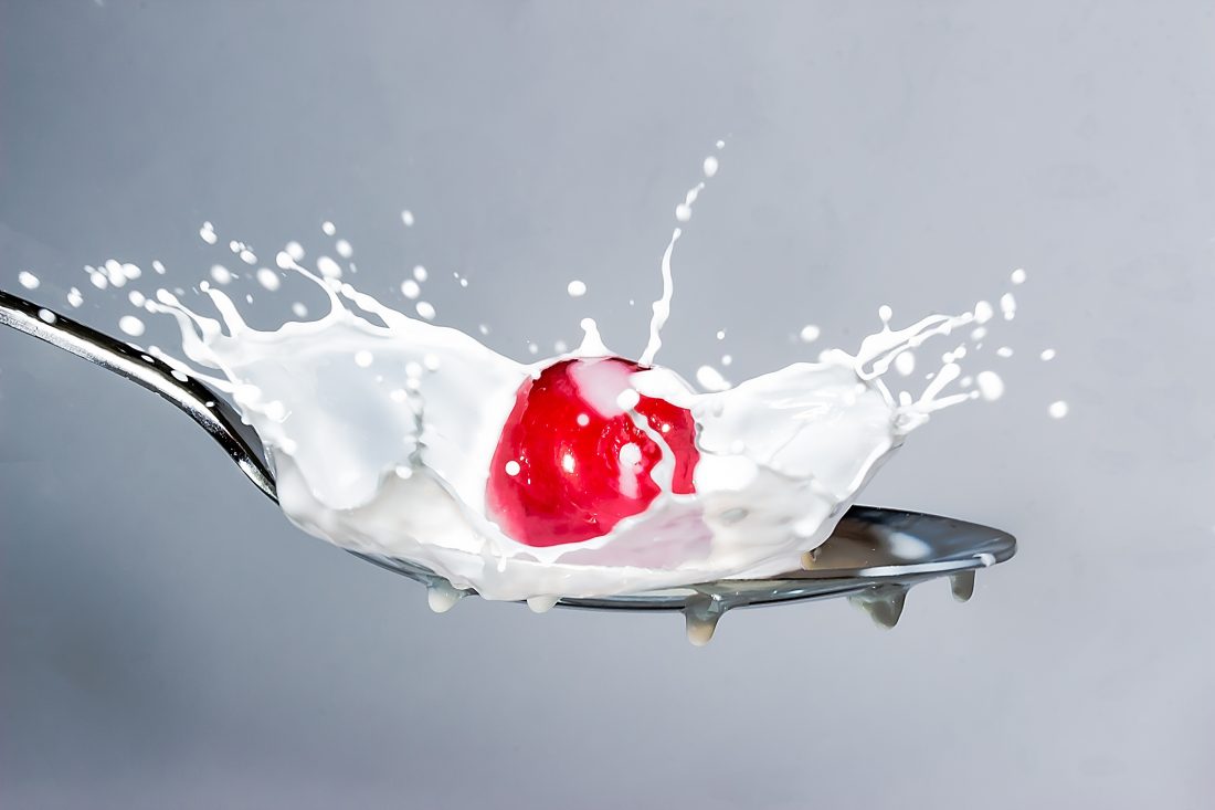 Free stock image of Milk & Cherry on Spoon