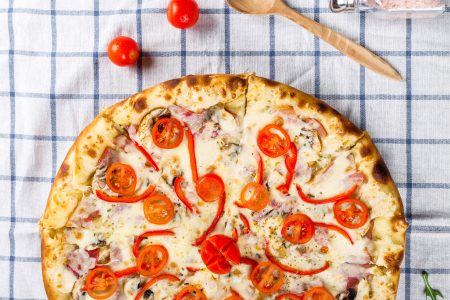 Pizza on Table Cloth