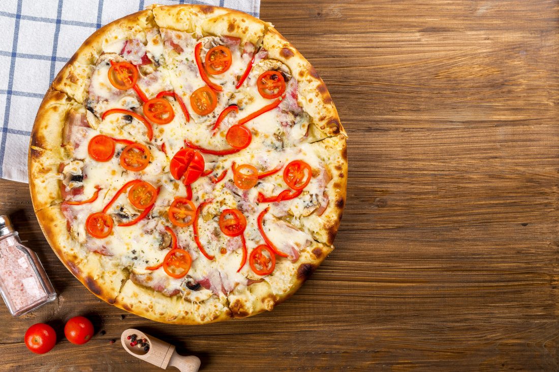 Free stock image of Pizza on Wood Table