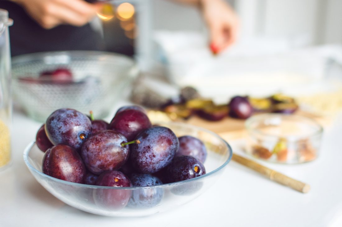 Free stock image of Plums in Glass Bowl