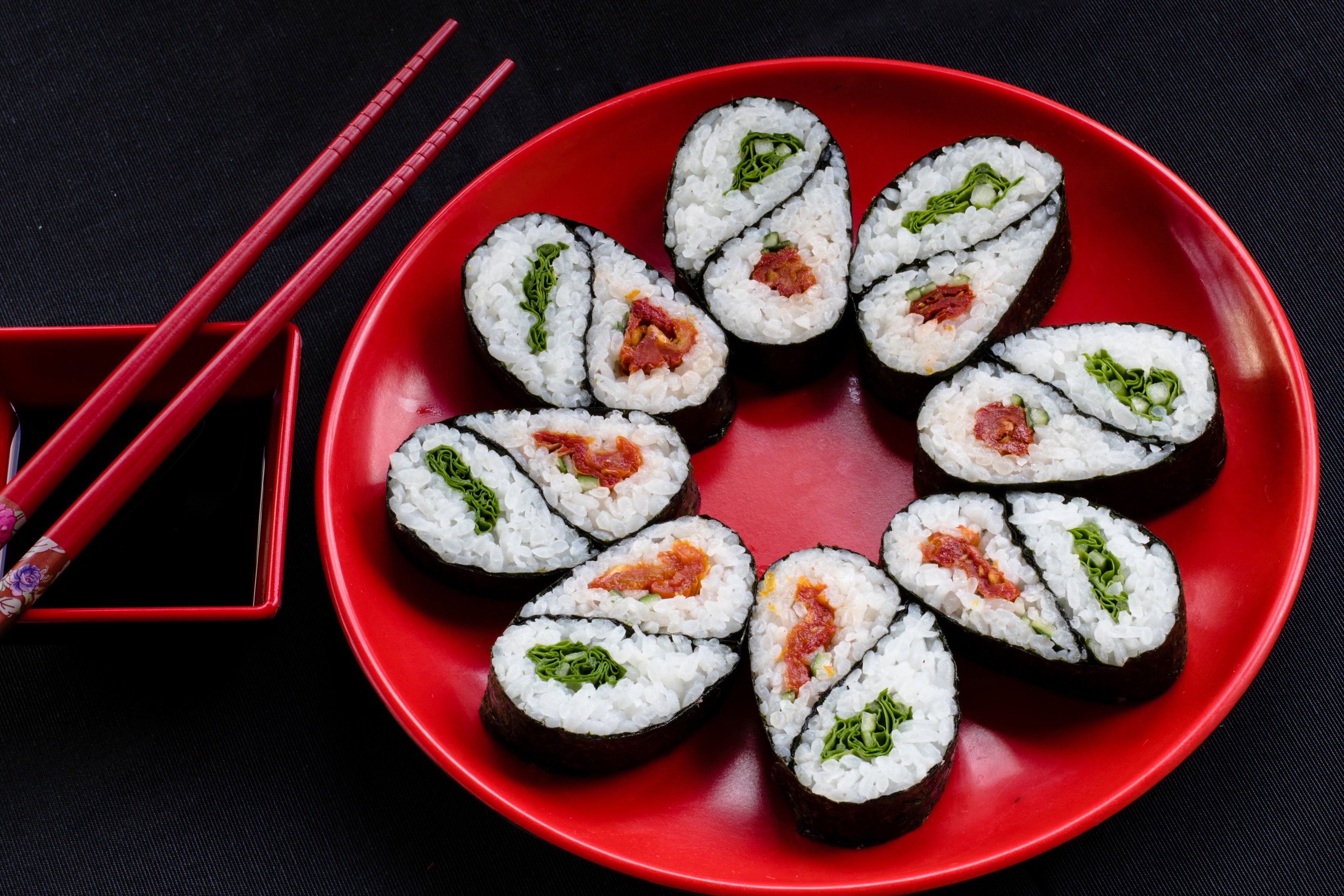 Sushi on Red Plate Royalty-Free Stock Photo and Image
