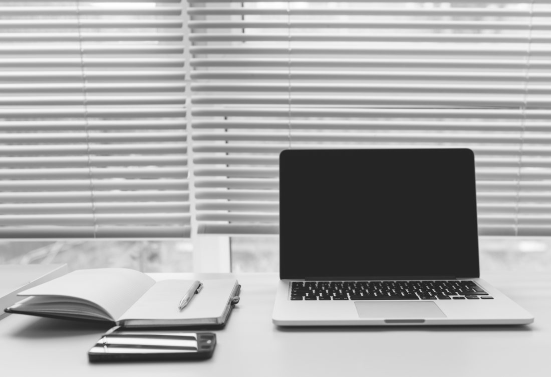 Free stock image of Black & White Laptop in Office