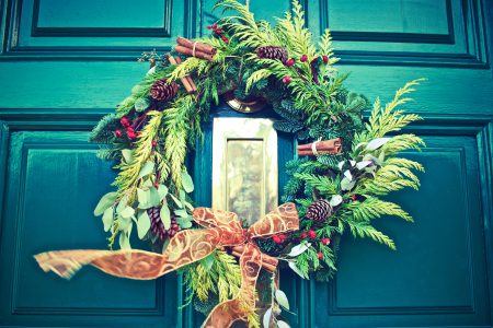 Christmas Wreath Hanging on Door