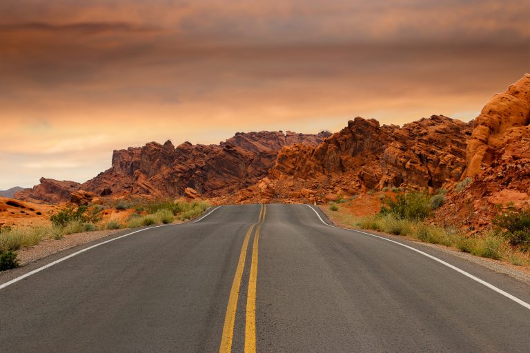 Desert Road at Sunset Royalty-Free Stock Photo