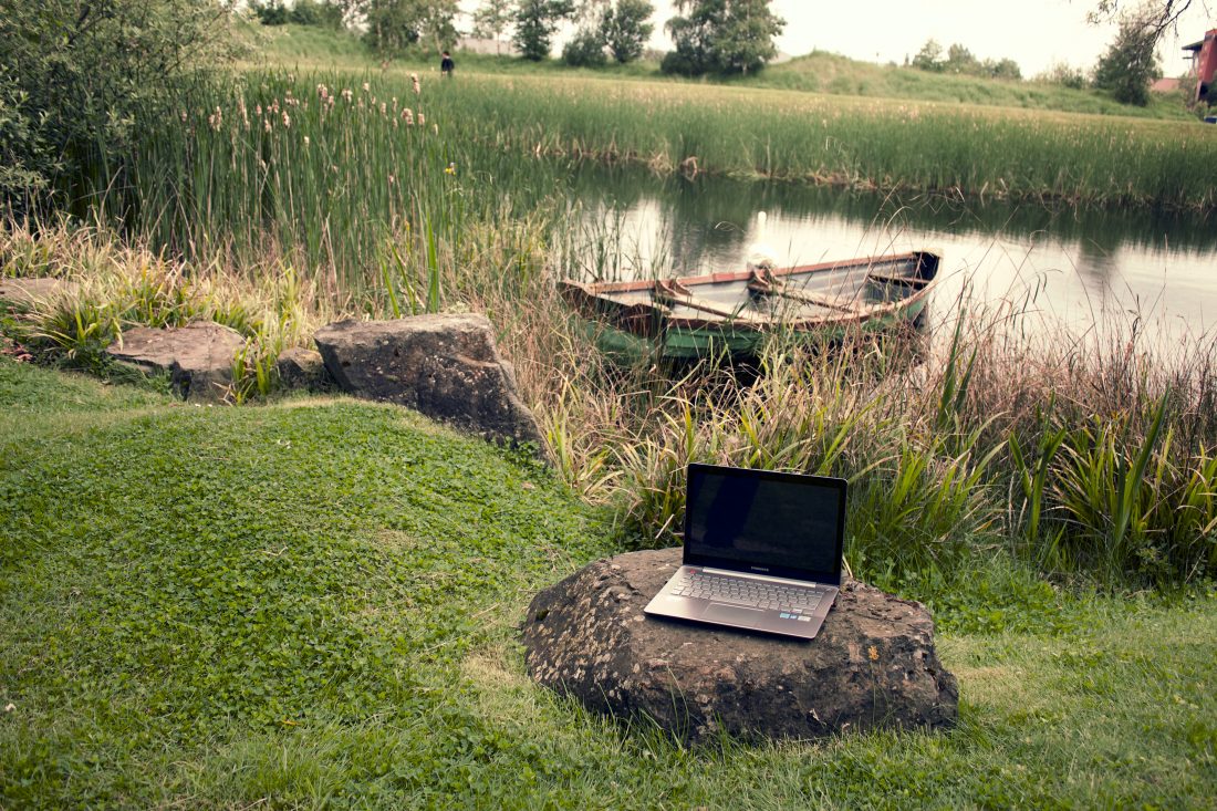 Free stock image of Laptop on Lake