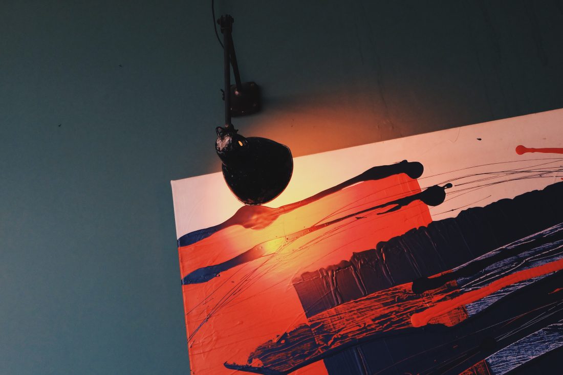 Free stock image of Painting & Illuminated Lamp