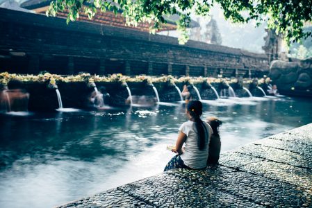 Girl Viewing Buddhist Temple