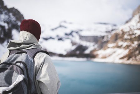 Man Viewing Mountain Lake