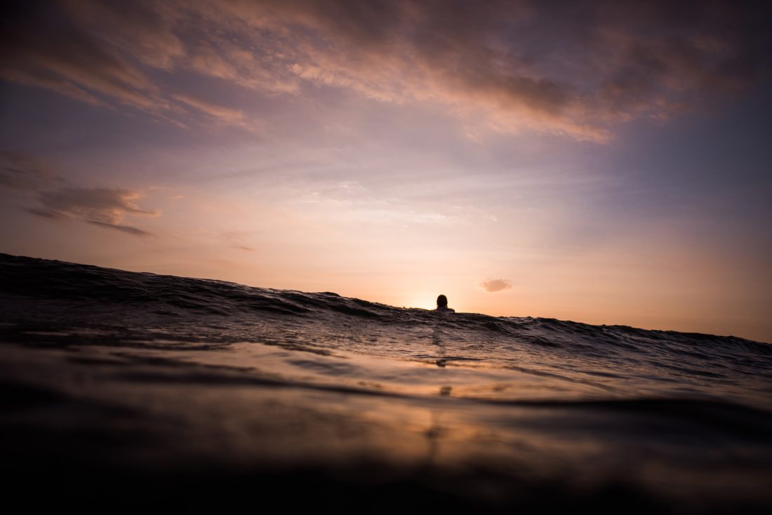 Free stock image of Surfer at Sunset Waiting for Waves