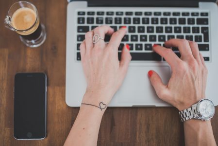 Woman, Coffee, Watch & Computer