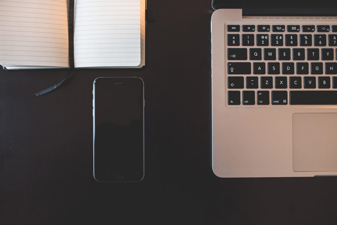 Free stock image of Overhead Laptop Computer, Notebook & Smartphone