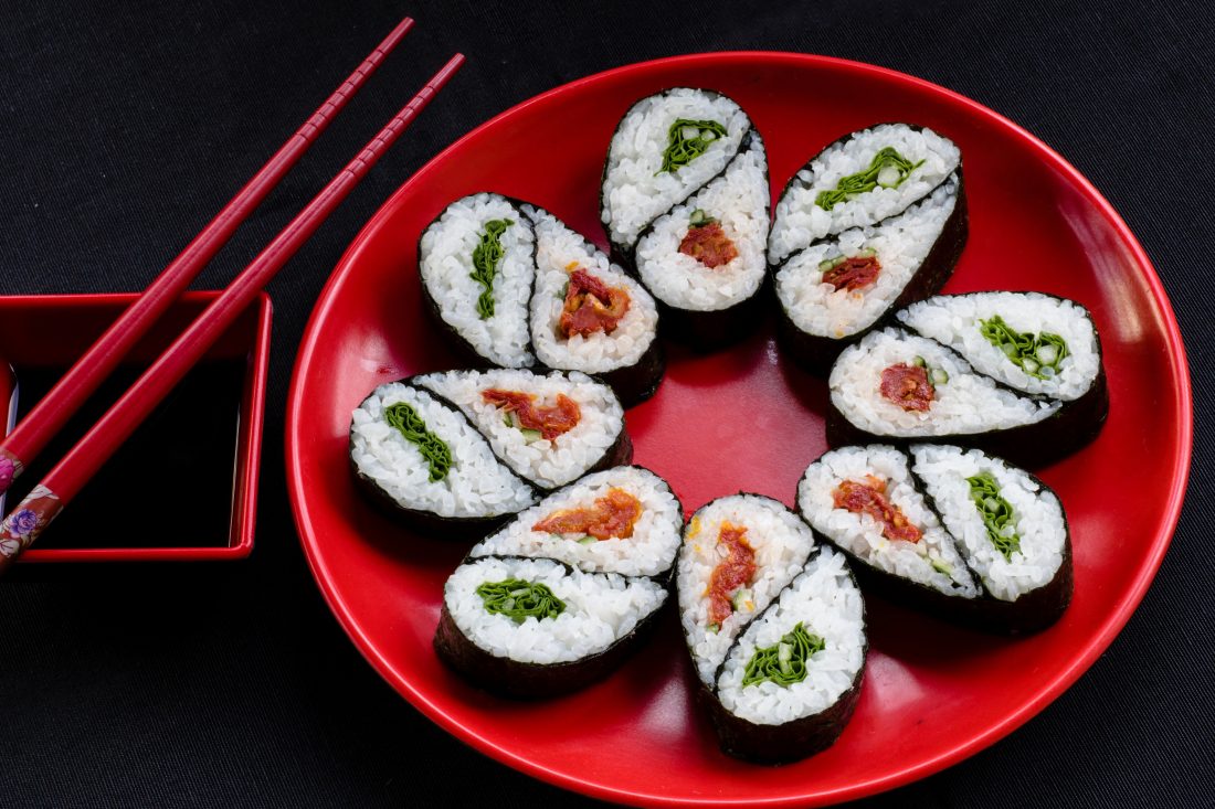 Free stock image of Sushi on Red Plate