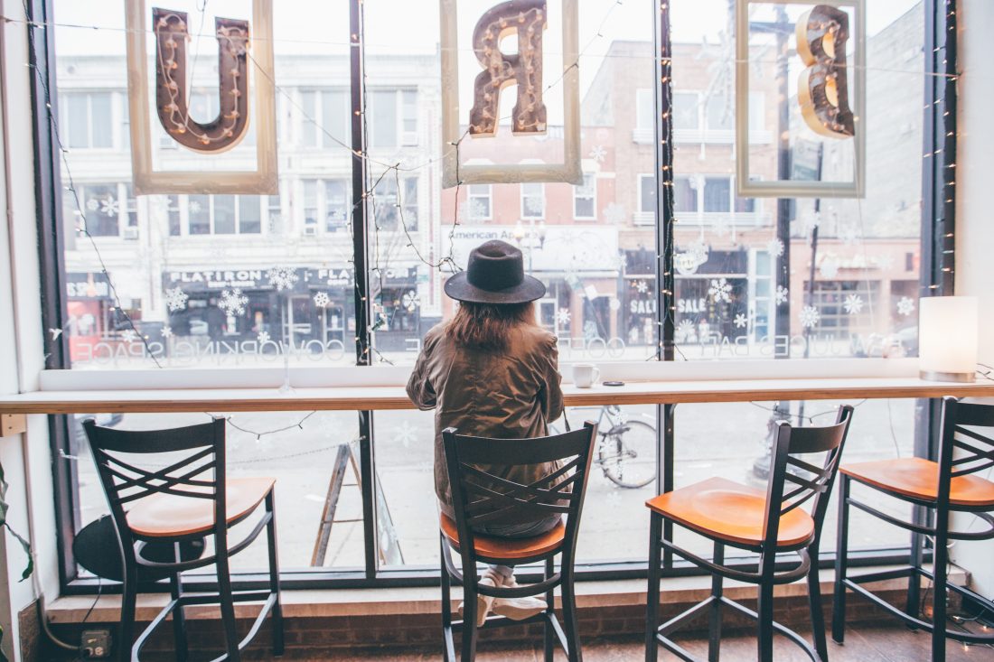 Free stock image of Woman Sitting at Window Coffee Shop