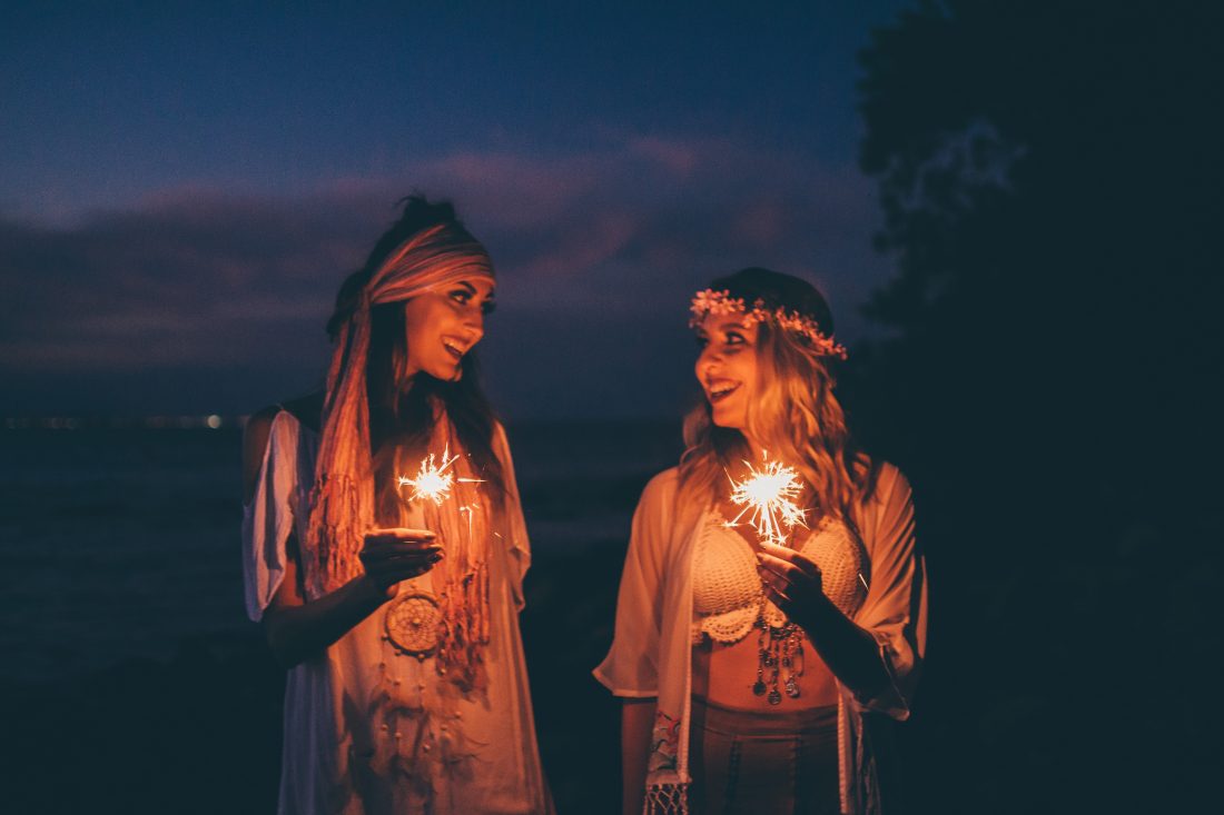 Free stock image of Women Holding Sparklers Evening