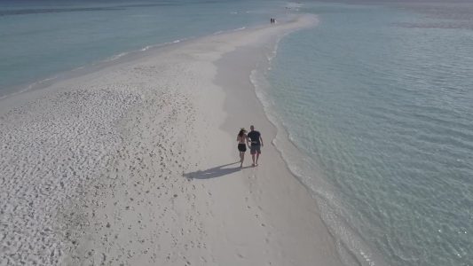 Couple Walking on a Beach Drone