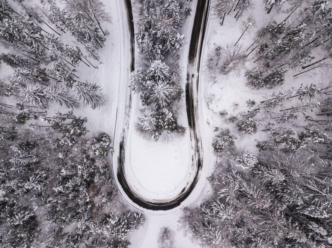Free stock image of Aerial Winter Road