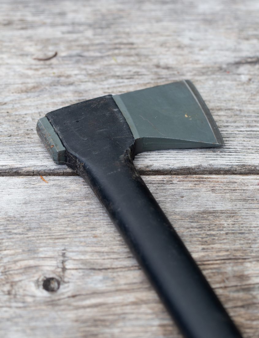 Free stock image of Axe on Wooden Table