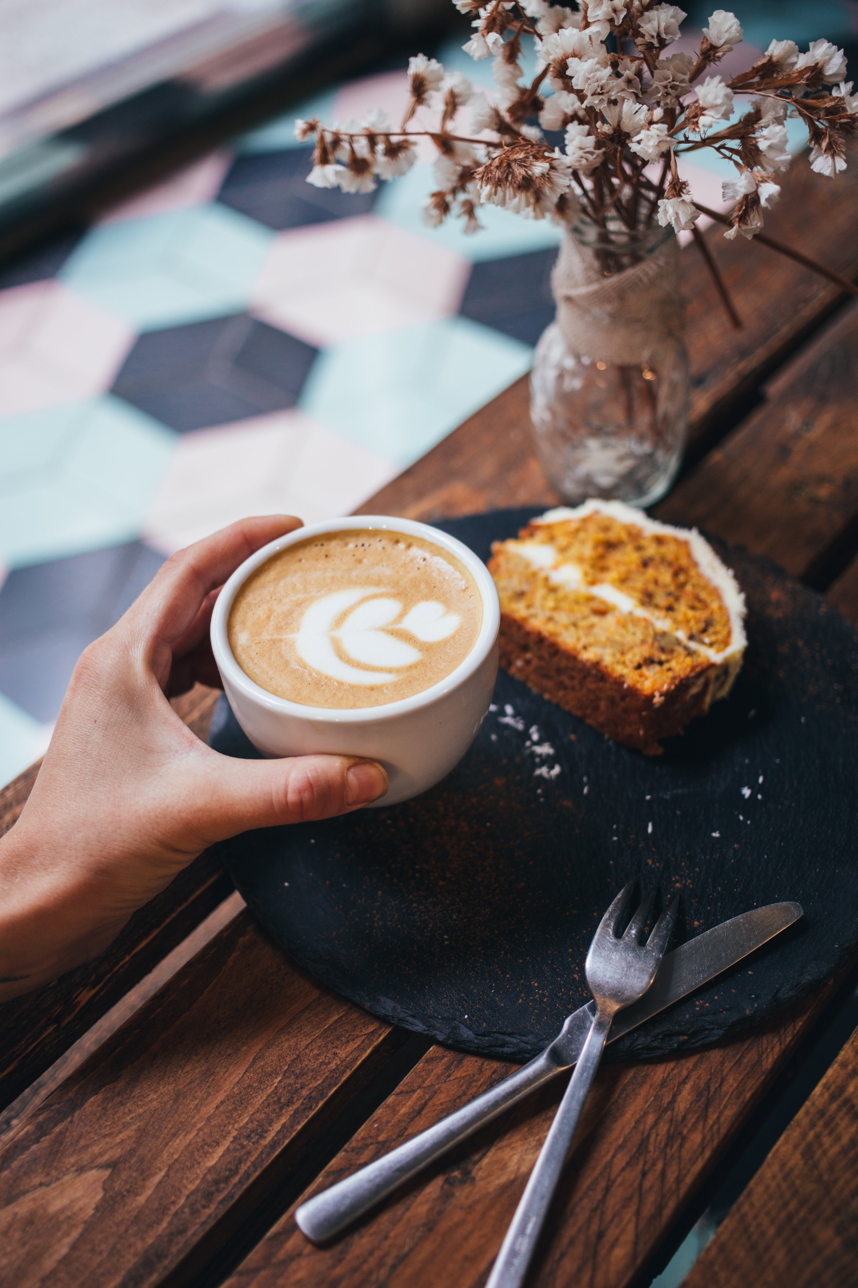 Latte and Cake Royalty-Free Stock Photo and Image