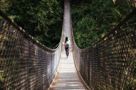 Woman Bridge Hiking