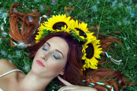 Woman Portrait Sunflowers