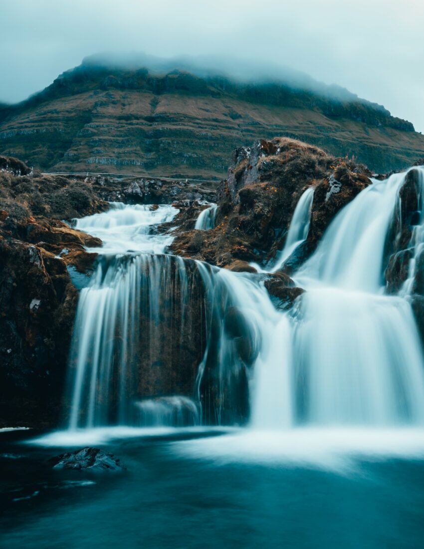 Free stock image of Cloudy Mountain Waterfall